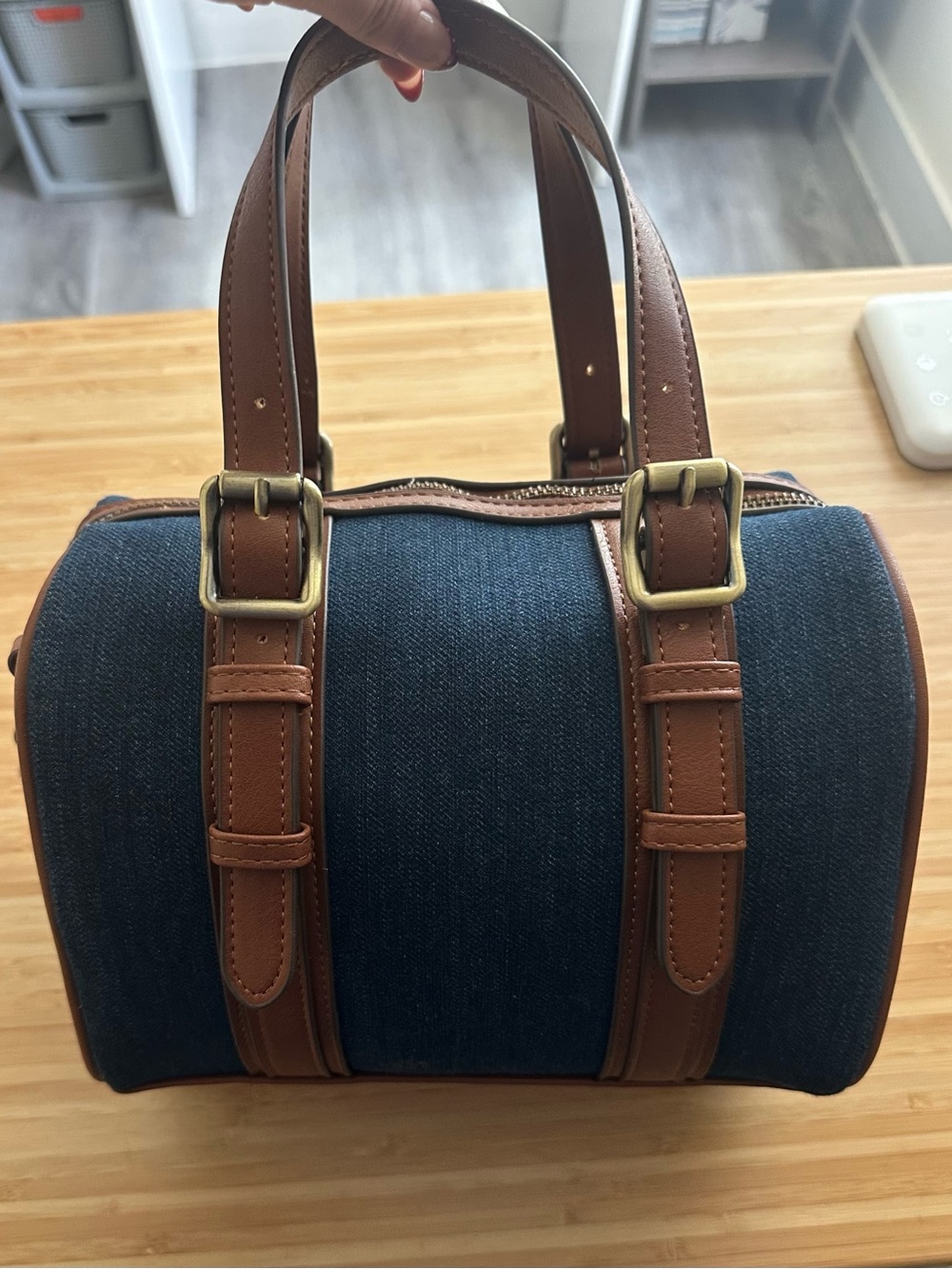 Denim Purse with Brown Leather Trim